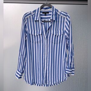 Banana Republic Blue and White Striped Button-Down Shirt